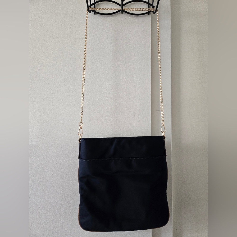 Michael Kors Kelsey Navy Blue Tan Nylon Shoulder Bag - Picture 7 of 8